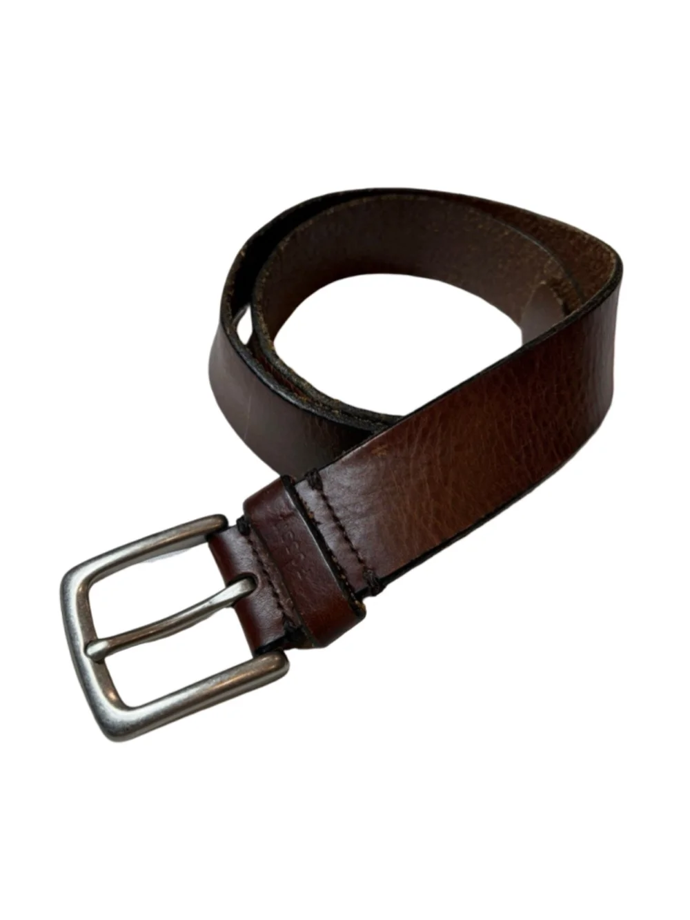 Fossil Men’s Brown Genuine Leather Belt Size 32 Rugged Casual Silver Buckle